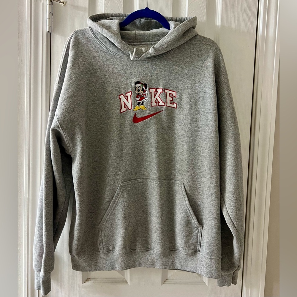 Nike Gray Hoodie with Christmas Minnie Mouse Graphic